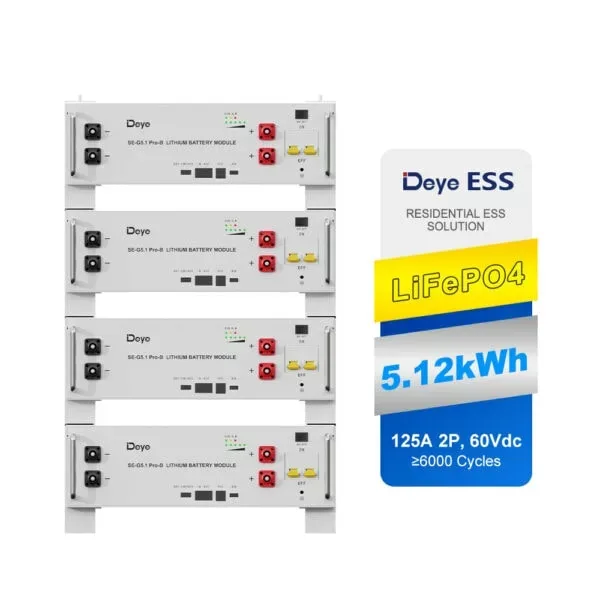 Четыре модуля SE-G5.1-PRO-B по 5,12 кВт·ч в стойке: параллельная сборка на 51,2 В, ёмкость складывается до 400 А·ч