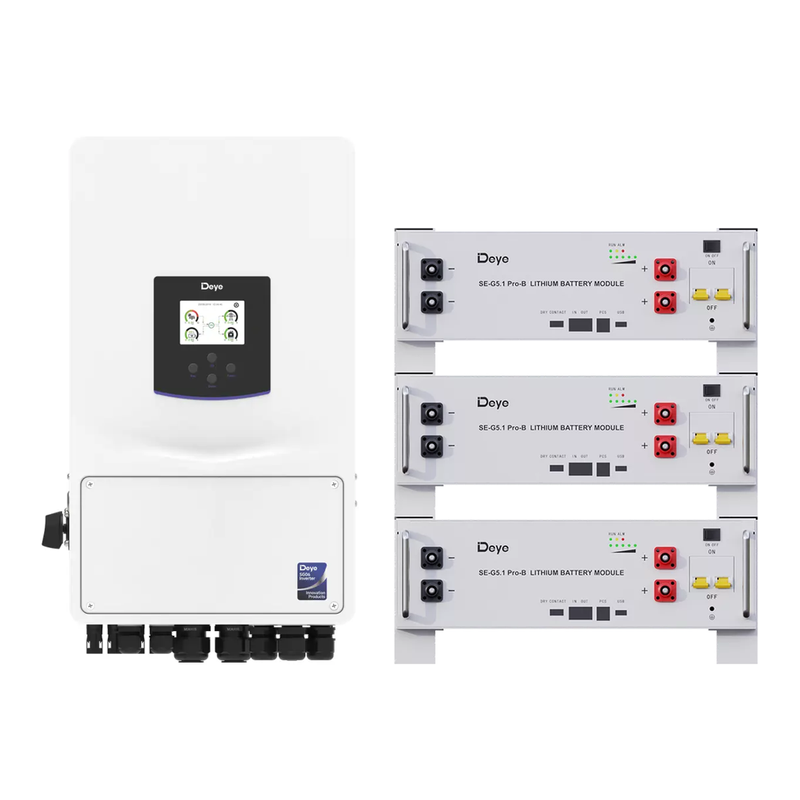 Комплект Deye 10 кВт и 15,36 кВт·ч: инвертор SUN-10K-SG06LP1 и три батареи SE-G5.1 Pro-B