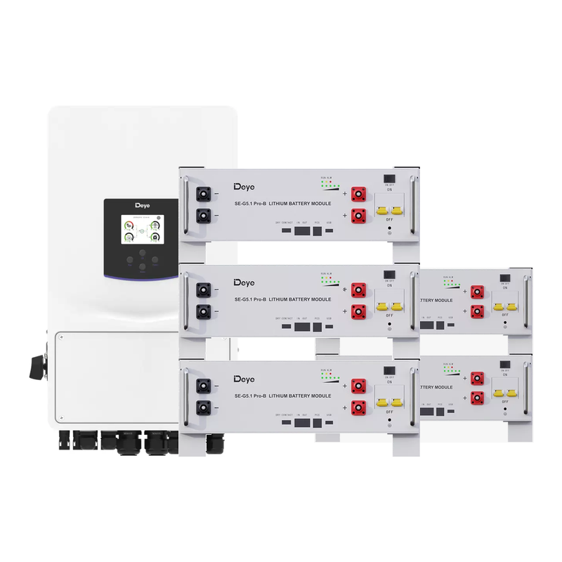 Комплект Deye 10 кВт и 25,6 кВт·ч: инвертор SUN-10K-SG06LP1 и пять батарей SE-G5.1 Pro-B