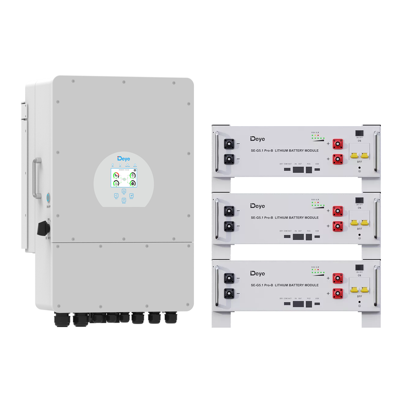Комплект Deye 12 кВт и 15,36 кВт·ч: инвертор SUN-12K-SG04LP3 и три батареи SE-G5.1 Pro-B
